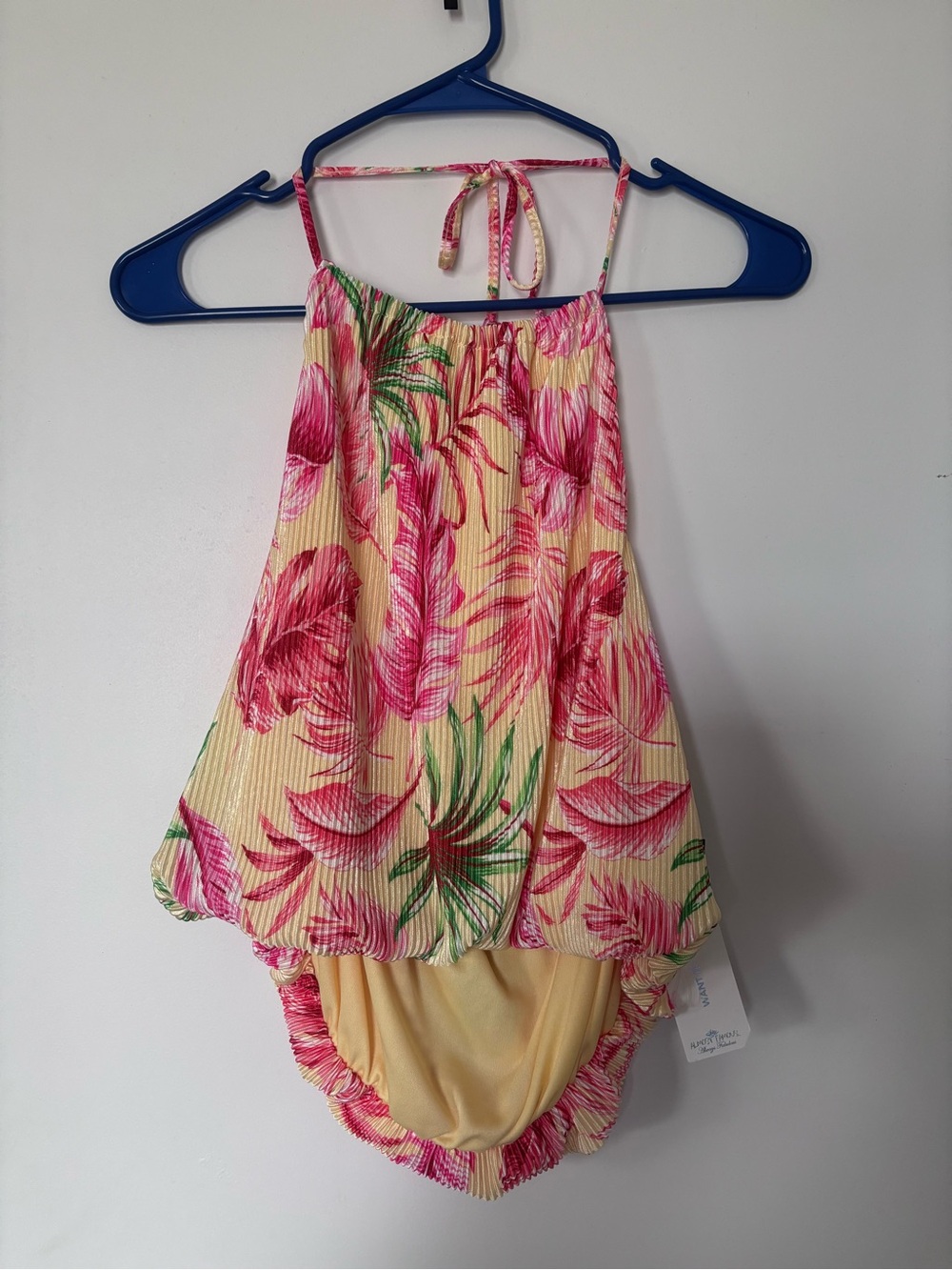 Floral Pink and Yellow Halter One-Piece Swimdress